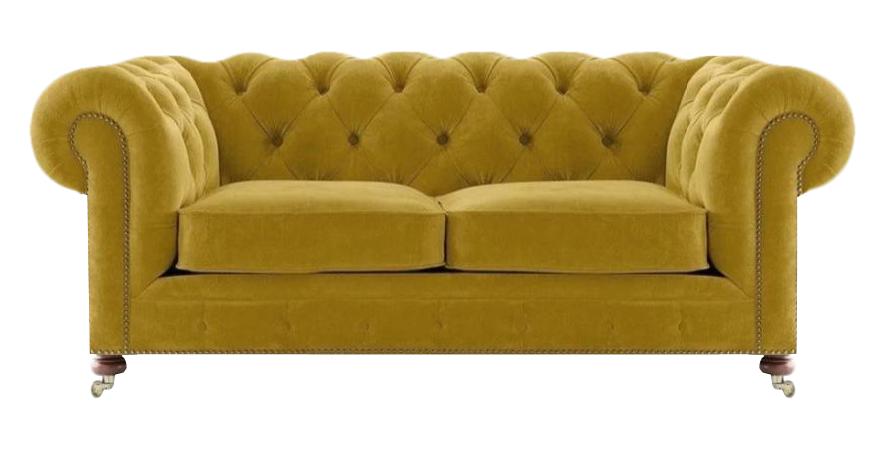 Sofa two seater couch yellow living room chesterfield textile luxury furnishings