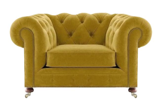 New Luxury armchair living room yellow upholstered furniture textile seat Chesterfield