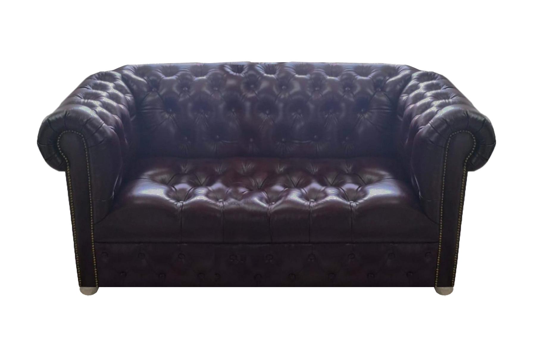 Sofa two seater couch Chesterfield living room leather brown upholstered furniture