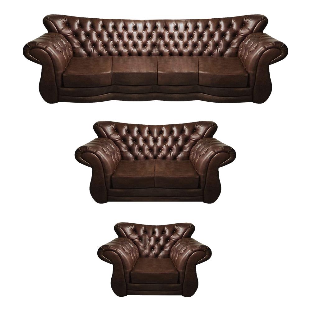 Living room Chesterfield sofa set 3pcs 4+2+1 leather luxury couch armchair