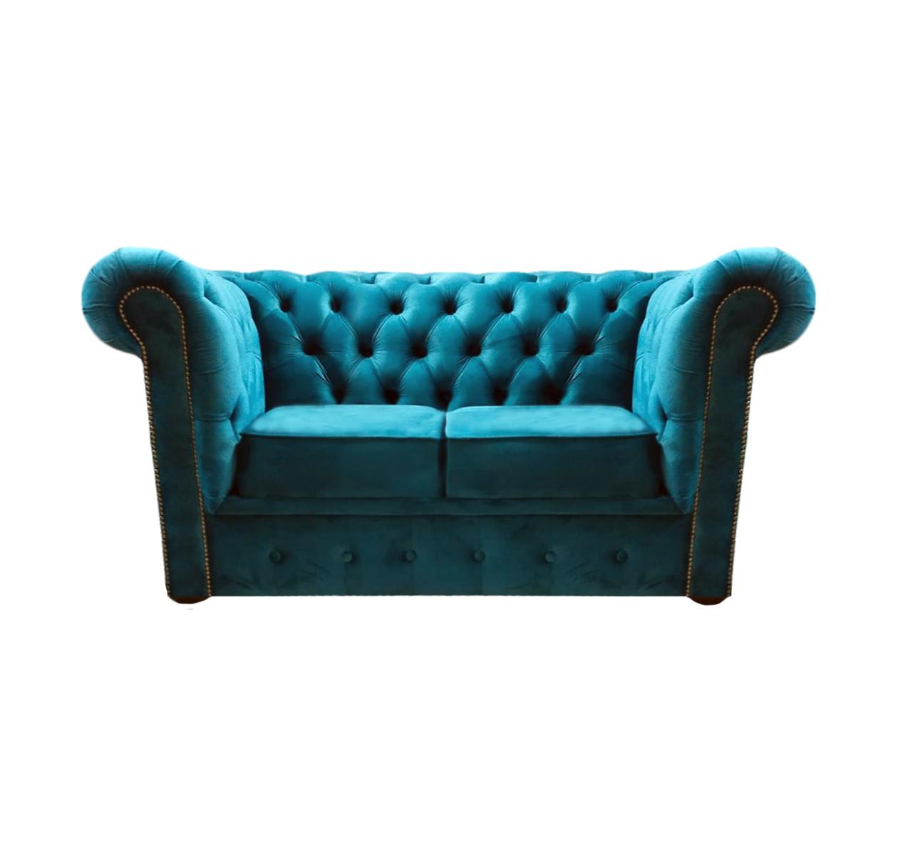 Chesterfield Blue Sofa Two Seater Couch Living Room Furnishings New Textile