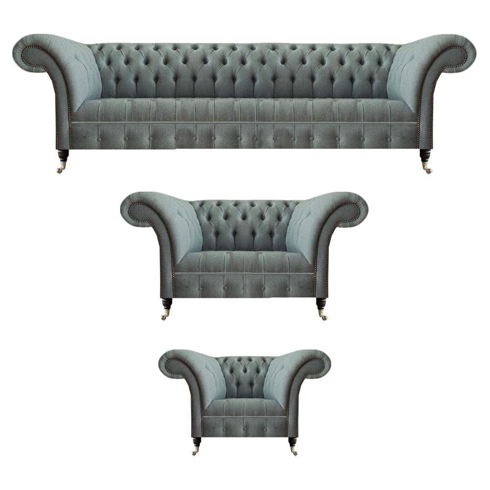 Sofa set 3pc grey sofas luxury armchairs living room furnishings Chesterfield