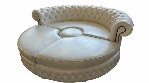 Chesterfield Round Corner Sofa 3-in-1 White Faux Leather Unique Design Great Comfort Couch New