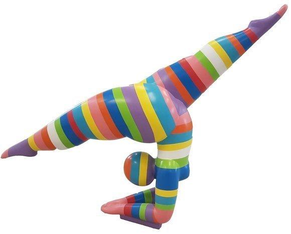 Abstract decorative sculpture designed as gymnastic figure in colorful stripes 140x150x P151