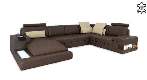 Corner Sofa Couch Upholstery Living Area Corner Set Leather Textile Dark Brown