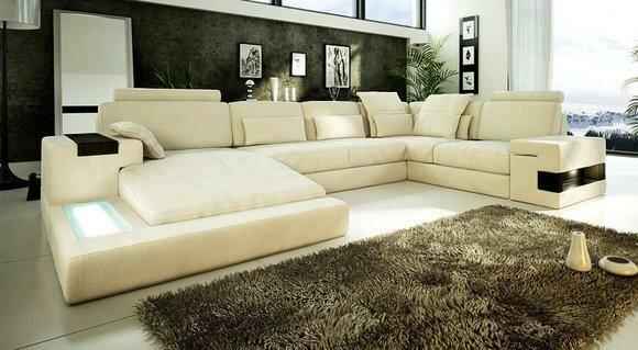 Corner Sofa Couch BEIGE Upholstery Living Landscape Corner Set Leather Textile Sofa