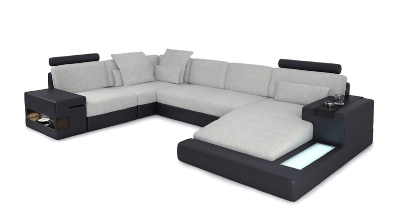 Big XXL UForm Living Landscape Textile Fabric Couch Sofa Upholstery Corner Set Grey