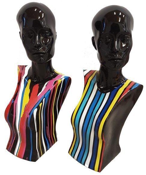 Abstract decorative sculpture designed as black colored woman bust in colorful stripes 58cm