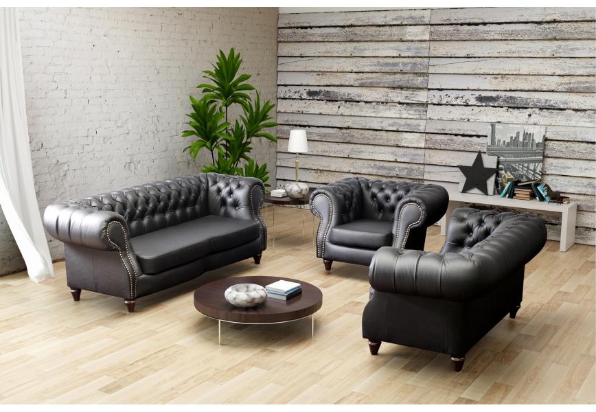 Chesterfield Complete Sofa Set 3+2+1 Seaters Black Premium Faux Leather Upholstered Comfy Couches New