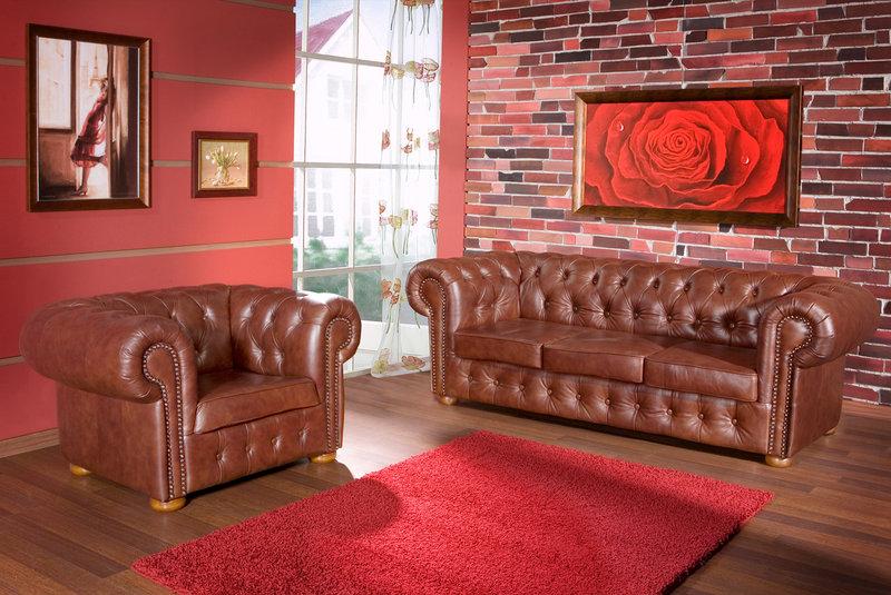 Chesterfield Sofa Set 3+2+1 Seaters Classic Faux Leather Brown Luxurious Country House Couches New