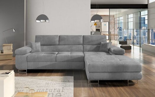 Corner Sofa Bed Function Grey Fabric L-Shaped Sofa Couch Design Upholstery Modern Immediately