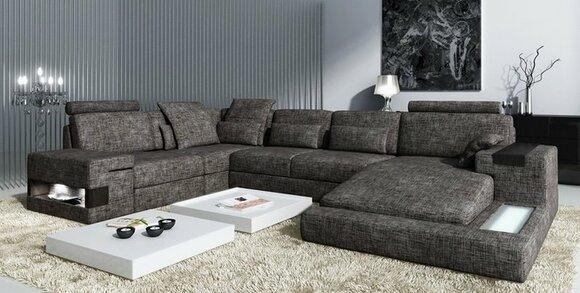 Corner Sofa Couch Upholstery Living Area Corner Set Leather Dark Grey