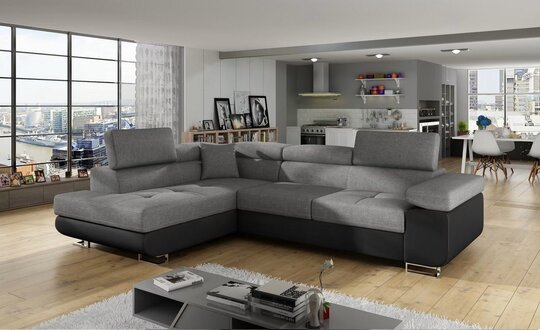 Sofa bed, corner sofa, living area, couch, L shape, bed function, textile, fabric, immediately