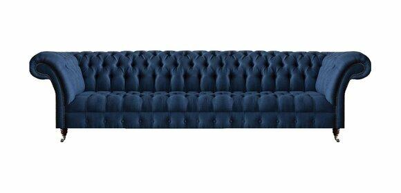 Noble Chesterfield Blue Upholstery Four Seater Living Room Couches Sofas