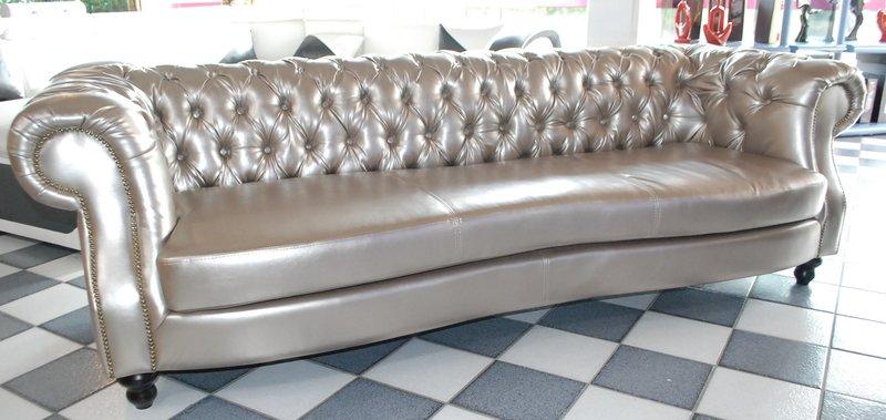 Chesterfield Sofa XXL 250cm Length Shiny Silver Faux Leather Upholstered Comfortable Sofa Padded Couch