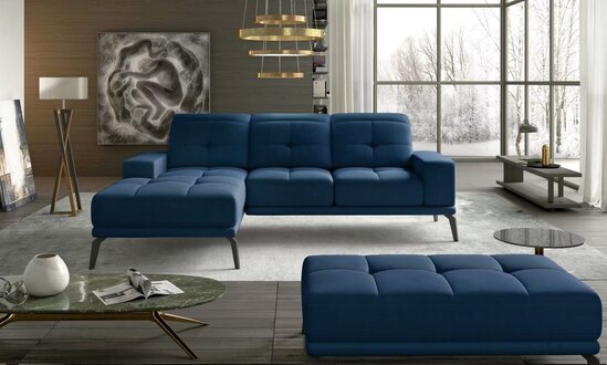 Corner sofa L shape with stool sofa couch design upholstery textile modern blue sofa immediately