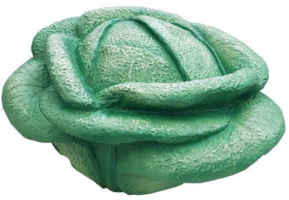 Full green colored decorative garden sculpture designed as a cabbage 40cm