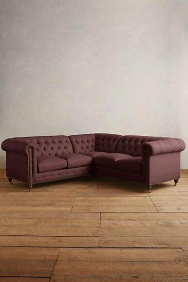 Chesterfield Corner Sofa L-Shaped Purple Red Velvet Textile Upholstered Comfortable Couch New