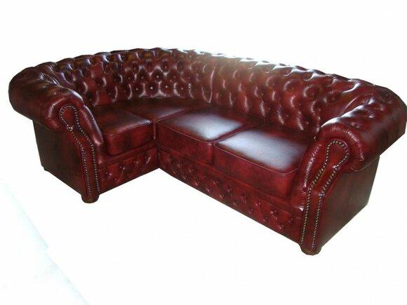 Chesterfield Luxurious Corner Sofa L-Shaped Bordeaux Red Faux Leather Comfortable Couches