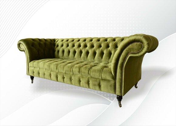 Chesterfield Green Three Seater Living Room Design Couches Upholstery Sofa Textile New