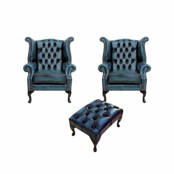 Wing chair couch leather sofa textile sofa upholstery armchair set + Footstool New