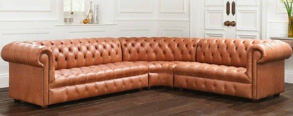 Chesterfield Classic Corner Sofa Orange L-Shaped Faux Leather Couch Cosy & Affordable New