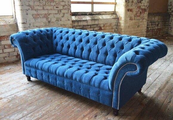 Chesterfield 3 Seater XXL Upholstery Seat Couch Sofa Set Big Couch Blue Sofa Velvet