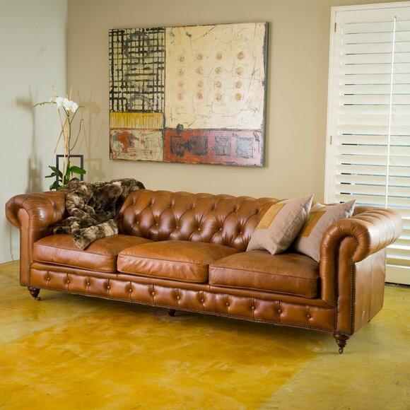 Chesterfield Classic Sofa 3-Seater Brown Faux Leather Upholstered Comfortable Couch With Rolled Armrests