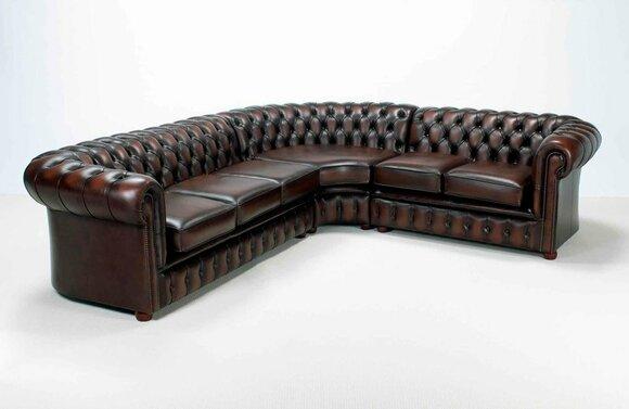 Chesterfield Classic Corner Sofa L-Shaped Brown Comfortable Couche With Cushions New