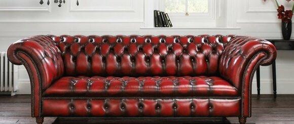 Chesterfield Sofa 3-Seater Red Faux Leather Shiny Upholstery Classic Timeless Design New