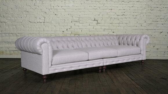 Chesterfield XXL Sofa 5-Seater Faint Purple Velveteen / Faux Leather Couch Amazing Comfort Couch For Companies