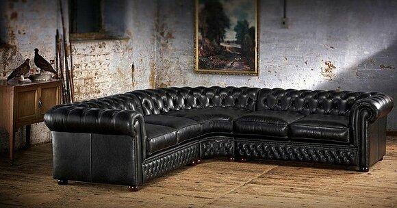 Chesterfield Classic Corner Sofa L-Shaped Black Faux Leather Comfortable With Cushions New