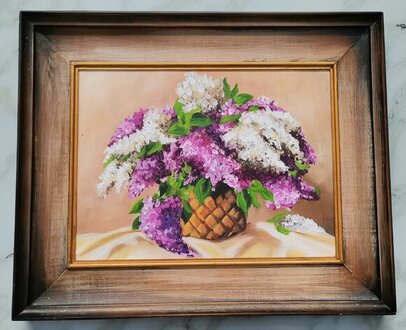 Oil painting pictures picture painting oil painting "Lilac" handmade 55 x 45 cm immediately