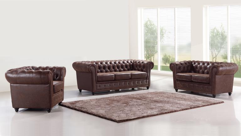 Chesterfield Sofa set 3+2+1 Seaters Brown Faux Leather Living Room Couches New