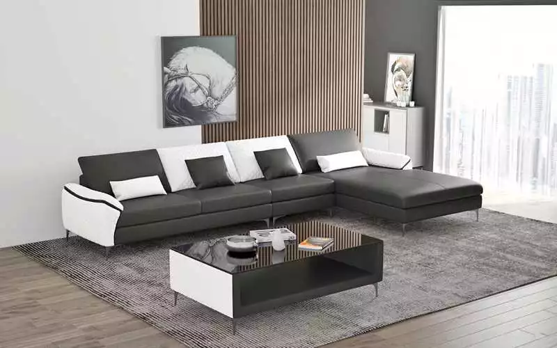 Luxury corner set leather sofa corner sofa L shape lounger couch sofa black