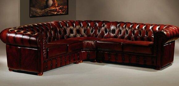 Chesterfield Corner Sofa L-Shaped Faux Leather Upholstered Brown Shiny Cover Classic Couch