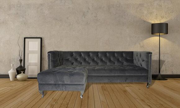 Chesterfield Sofa 3-Seater Upholstered Grey Textile Modern Couch Comfortable Furniture