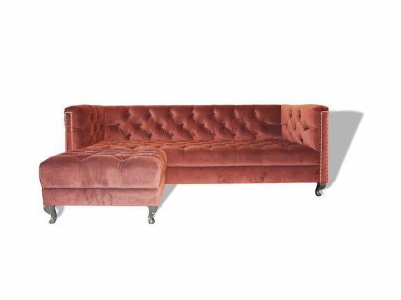 Chesterfield Sofa 3-Seater Peach Colour Textile Cover With Buttons Modern Minimalistic Sofa