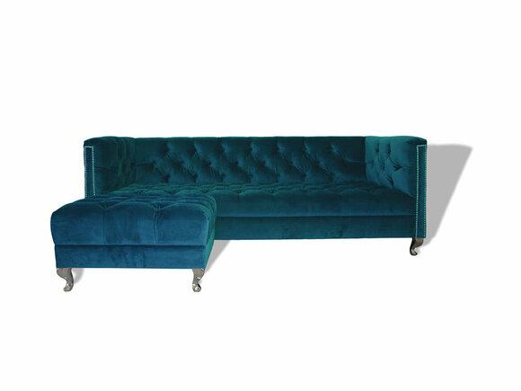 Chesterfield Sofa 3-Seater Azure Blue Textile Upholstery New Comfortable Couch