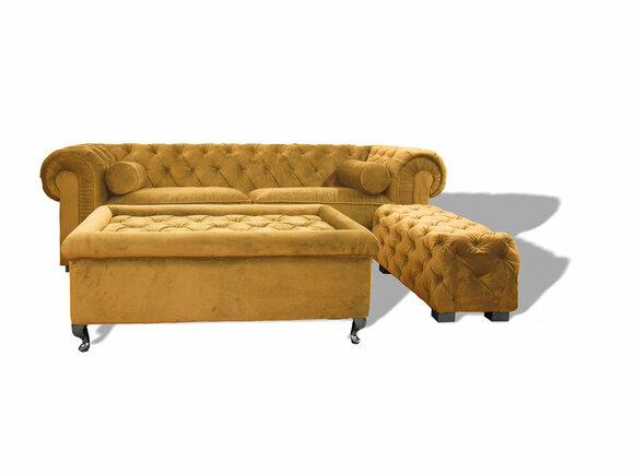 Chesterfield Sofa 3-Seater Light Yellow Textile Comfortable Couch With Buttons New