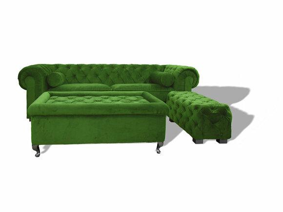 Chesterfield Sofa 3-Seater Grass Green Textile Upholstery Modern Style With Buttons Comfortable Couch New