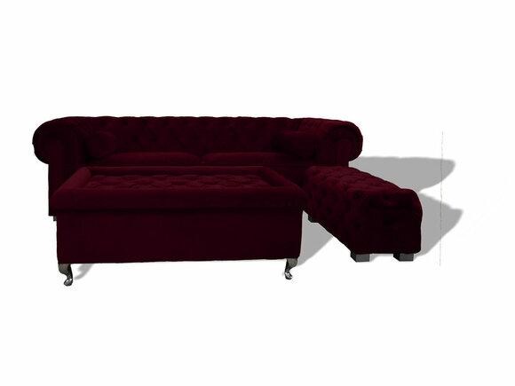 Chesterfield Sofa 3-Seater Dark Purple Textile New Upholstered Comfortable Couch