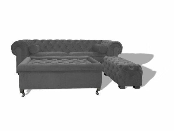 Chesterfield Sofa 3-Seater Grey Textile Upholstery Comfortable Modern Design New