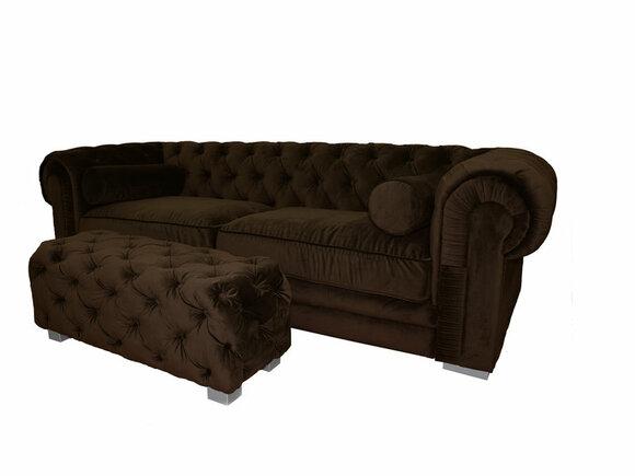 Chesterfield Sofa 3-Seater Dark Brown Textile Velvet Fabric Upholstered Comfortable Couch