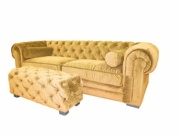 Chesterfield 3-Seater Sofa Bright Yellow Textile Upholstered Comfortable Seats Amazing Modern Design