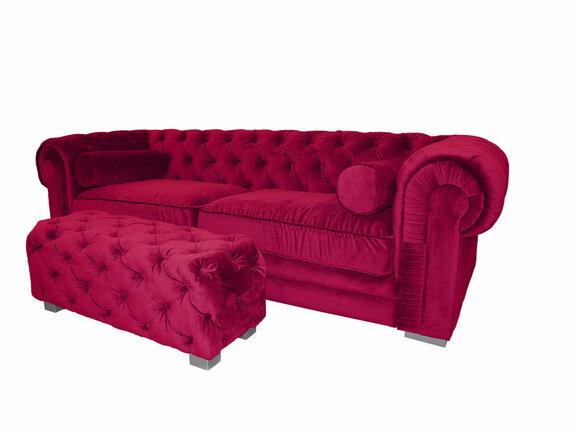 Chesterfield Sofa 3-Seater Pink Red Textile Upholstery Comfortable Couch With Soft Cushions New