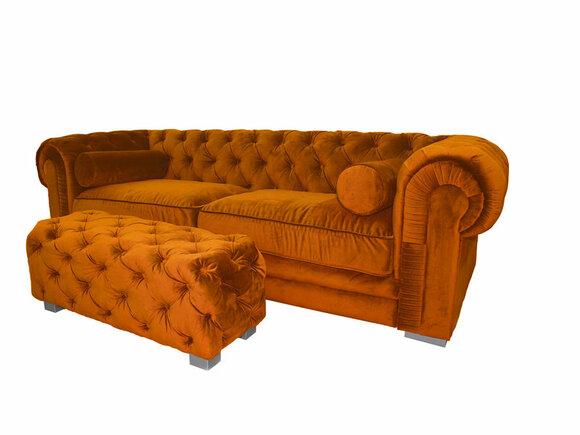 Comfortable Sofa 3-Seater Chesterfield with Buttons Orange Textile Upholstery New