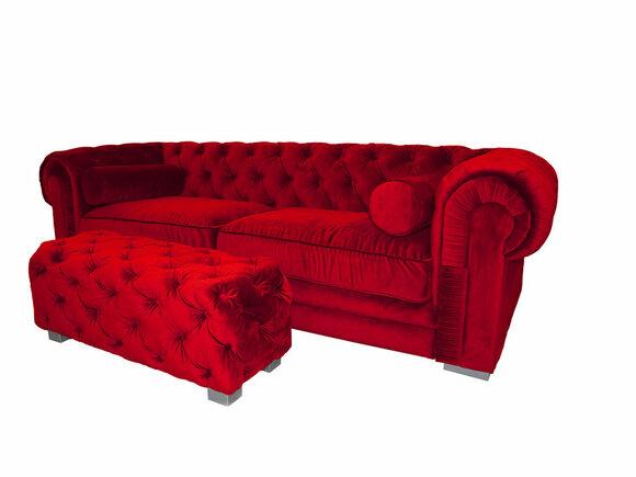 Chesterfield Luxurious Sofa 3-Seater Crimson Red Textile Upholstery Comfortable Couch New