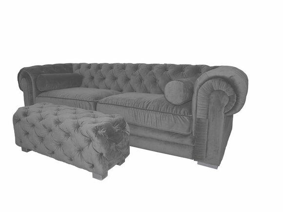 Chesterfield Sofa 3-Seater Textile Upholstered Grey Couch Comfortable Cushions New