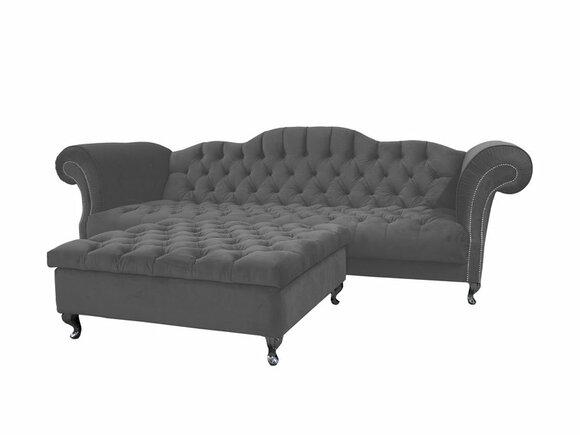 Premium Sofa 3-Seater Chesterfield With Buttons Royal Classic Style Grey Textile New